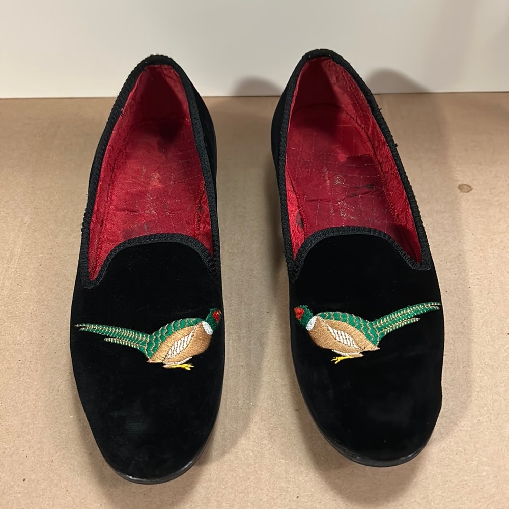 PHEASANT VELVET SLIPPER Black Handmade in England size UK 6B US 8.5